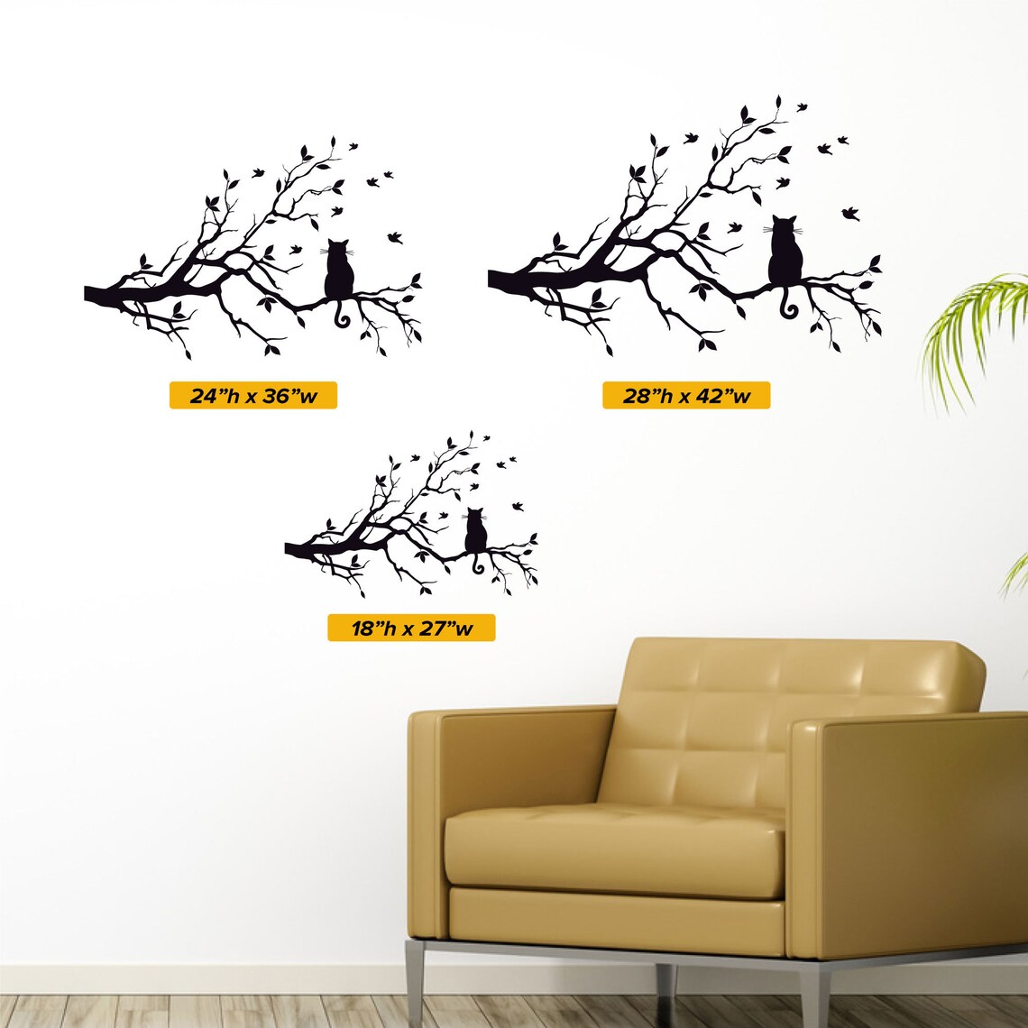 Cat in Tree Wall Decal: Silhouette Wall Sticker - 0243 - Etsy