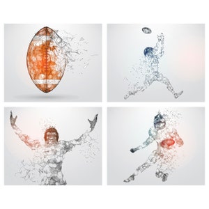 Football Wall Art - 4 pack - 8x10 - Football Player Wall Decals - 0545