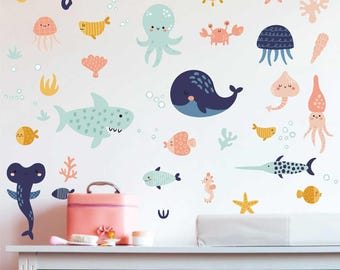 Ocean Animals Wall Decals: Peel and Stick Nursery Graphics - 0736