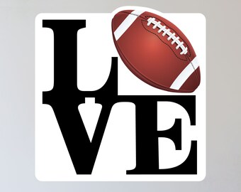 LOVE Football Wall Sticker, 11"h x 11"w, Football LOVE Peel and Stick Wall Graphic, 0569, For smooth walls only