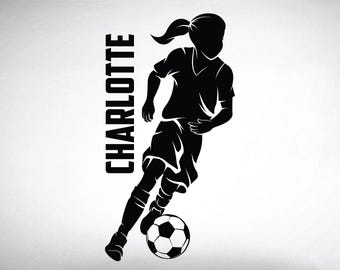 Custom name girls soccer dribbling wall decal - 0272 - Home Decor - Wall Decor - Girls Soccer - Ladies - Dribbling
