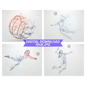Volleyball Wall Art Prints: Abstract Line Art, Set of 4 (Digital Download) - 0549