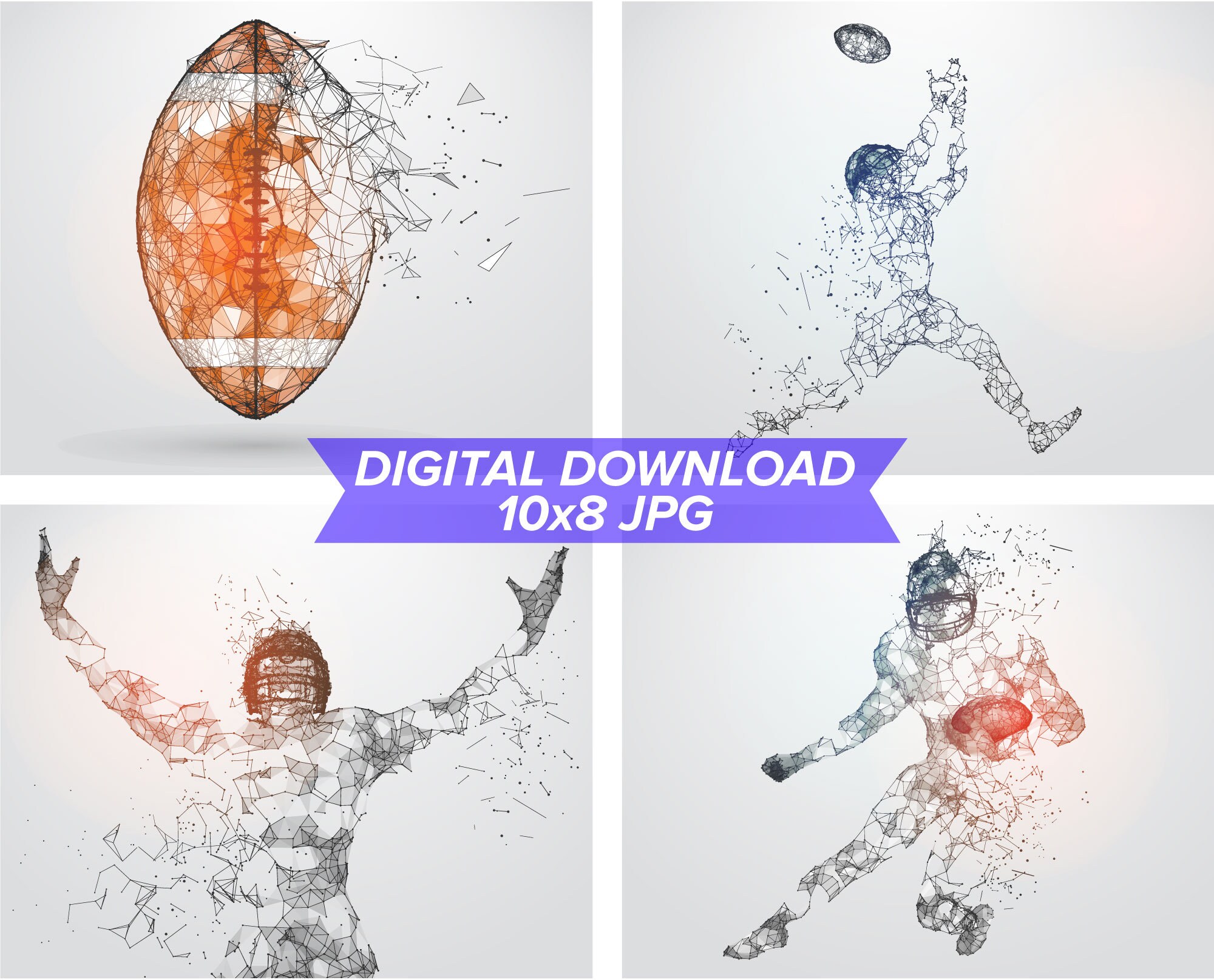 Digital Download Football Wall Art 4 Pack 8x10 Football Etsy