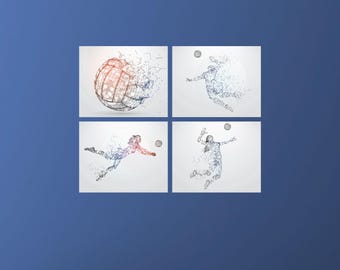 Volleyball Wall Art Prints (Set of 4) - Peel & Stick Decals - 0541