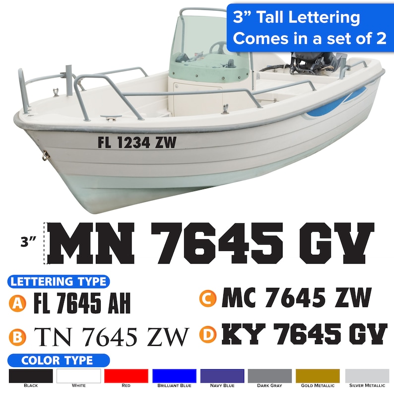 Boat Registration Numbers set of 2 Decals Stickers 0496 Etsy Australia