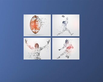 Football Player Wall Art Prints - Set of 4 Peel & Stick Decals (8x10 Inches) - 0545
