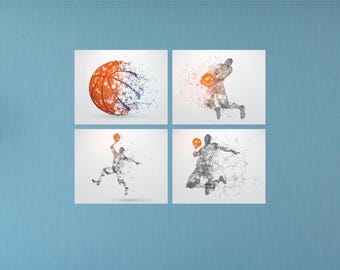 Basketball Wall Art Decals - Set of 4 (8x10 Inches) - 0544