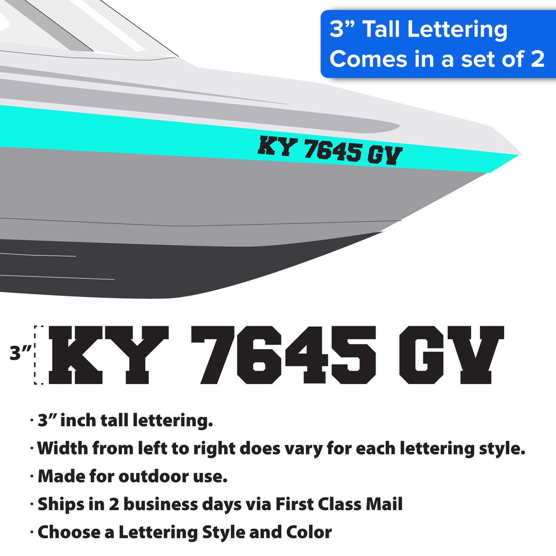 Boat Registration Numbers set of 2 Decals Stickers 0496 Etsy