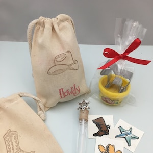 Western Party Favor: Western Party Bag filled with Play Doh and Horse Cutter, Western Theme Bubble Wand and a Western theme tattoo