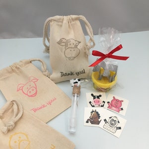 Barnyard Party Favor: Barnyard Party Bag filled with Play Doh and Horse, Pig or Chick Cutter, Barnyard Bubble Wand and Tattoos