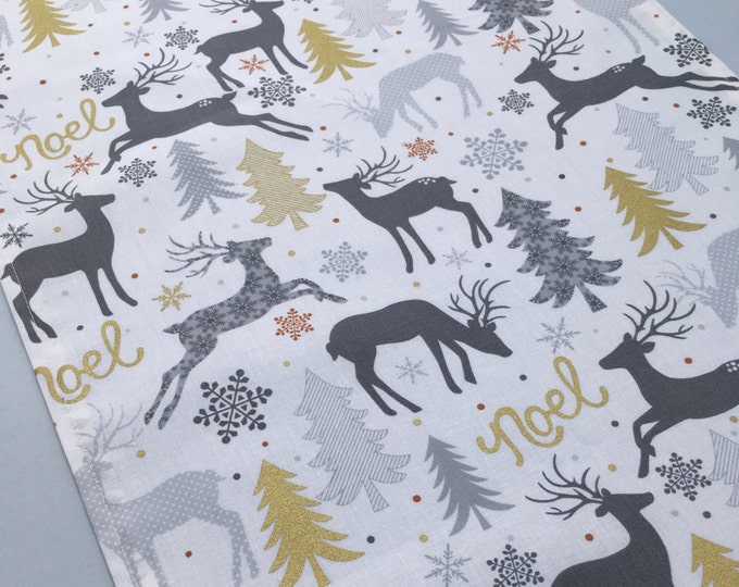 Holiday Table Runner Gold, Silver, Gray and White Christmas Table