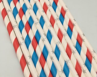 4th of July Party Straws: Stars and Stripes, 25 Pack