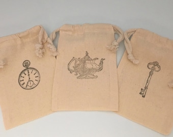 Mad Hatter Tea Party Favor Bag: Reusable Mad Hatter Theme Drawstring Muslin Bags, Tea Party Treat Bag