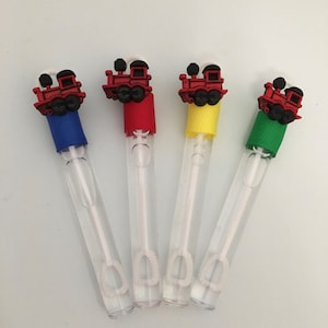 Train Bubble Party Favors: Red Train Charm, Ribbon Trim