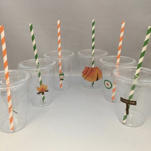 Camping Party Cups with Lids and Straws: Camping Plastic Drink Cups, Camping Party Supplies, Scout Party Supplies