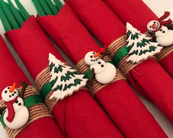 Green Sparkle Bendable 6 Set of Free Shipping in US Red Snowman Snowmen Napkin Rings