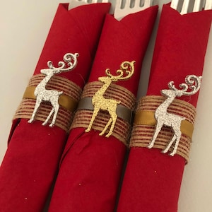 Gold & Silver Reindeer Napkin Rings, Christmas Napkin Rings, Holiday Party Tableware