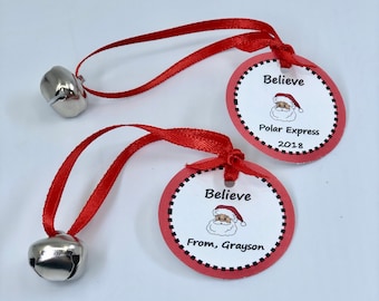 Polar Express Party Favor: Personalized Polar Express Bell with Believe Tag, Class Christmas Favor, School Favor