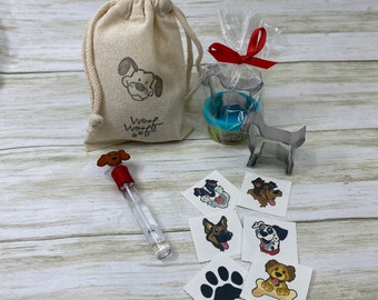 Puppy Party Favor Bag: Play Doh, Dog Cutter, Bubble Wand, Tattoo
