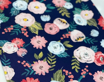 Floral Table Runner:  Navy Blue and Pink Floral Accent Table Mat or Runner Ideal for a Vintage Tea Party or English Tea Party