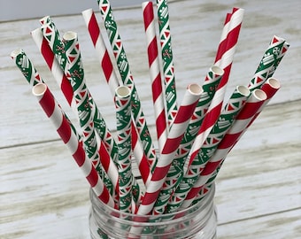 Christmas Paper Straws: Holiday Party Decorations (25 Pack)