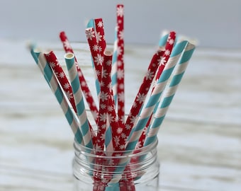 Christmas Paper Straws: Red Snowflake Straws, Holiday Party, Christmas Party, Snowflake Paper Straws