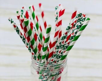 Christmas Tree Paper Straws: Holiday Party Decorations (25 Pack)