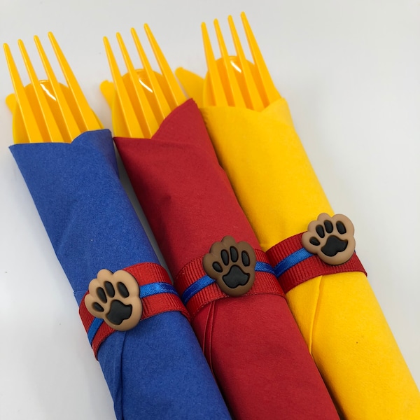 Paw Print Flatware: Paw Patrol Party Silverware Paw Napkin Rings, Paw Patrol Tableware, Paw Print Party Tableware