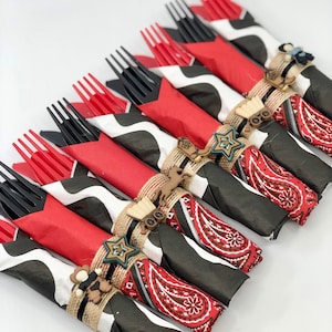 Western Party Flatware: Cowboy Party Silverware with Western Napkin Rings, Western Tableware