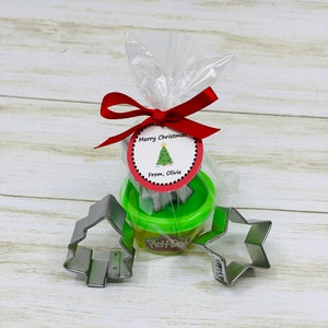 Holiday Favor: Playdoh and Christmas Tree or Star Cutter, Class Christmas Favor, Personalized School Favor