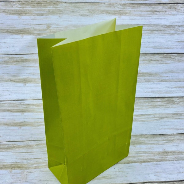 Lime Green Glossy Candy Bags with Gusset, Set of 10,  3 4/8" x 2 3/8" x 8 3/16"