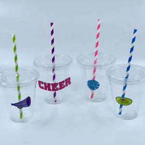 Cheerleading Party Cups with lids and straws: Cheerleading Plastic Drink Cups with lids and straws, Cheer Party