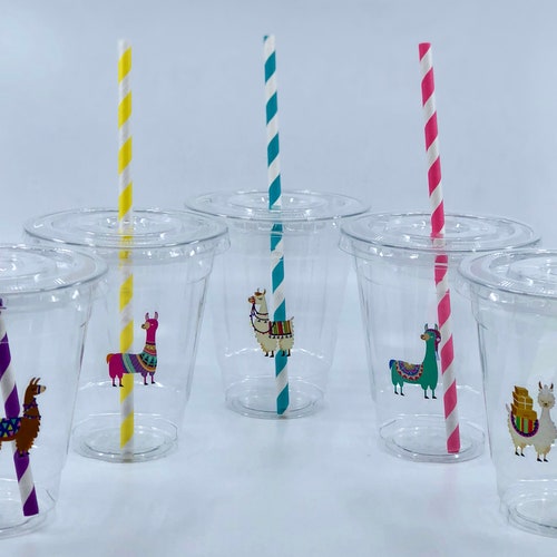 Llama Plastic Cups With Straws and Lids Llama Party Cups Etsy