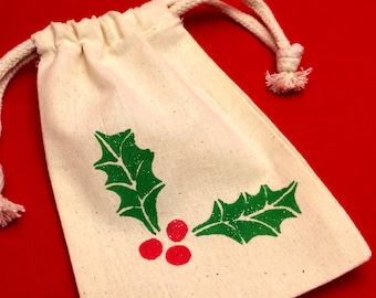 Holly Favor Bag : Wiederverwendbare Musselin Kordelzug Tasche