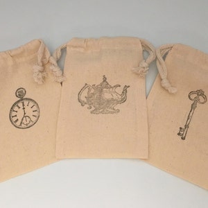 Mad Hatter Tea Party Favor Bag: Reusable Mad Hatter Theme Drawstring Muslin Bags, Tea Party Treat Bag