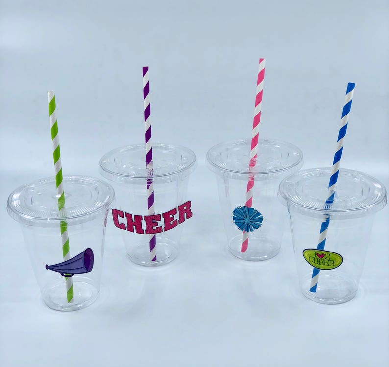 Cheer Party Cheerleading Plastic Drink Cups with lids and straws Cheerleading Party Cups with lids and straws
