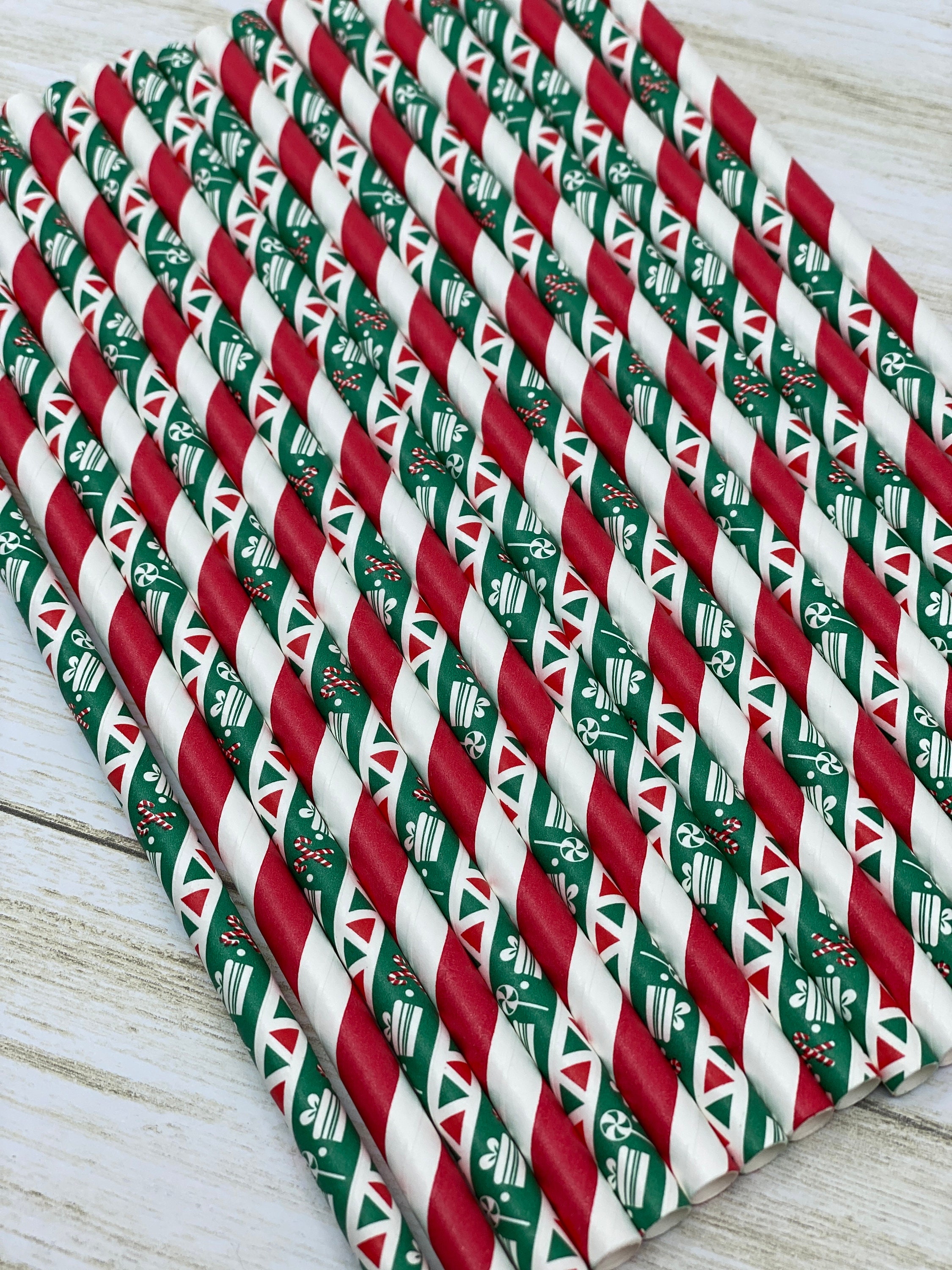 RED & GREEN Big Dots Paper Straws 