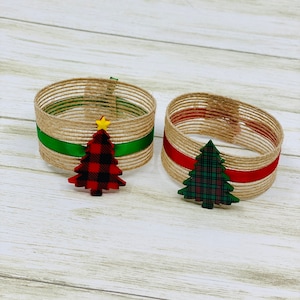 Plaid Christmas Tree Napkin Rings, Christmas Napkin Rings, Holiday Party Tableware, Buffalo Plaid Christmas Tree Tableware