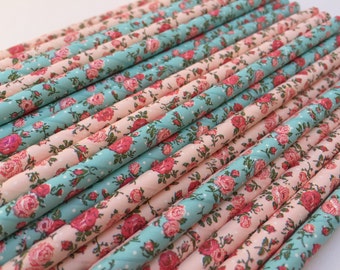 Floral Tea Party Paper Straws: Vintage Pink & Blue (Set of 25)