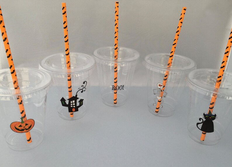 Halloween plastic cups with lids and straws pumpkin ghost Etsy