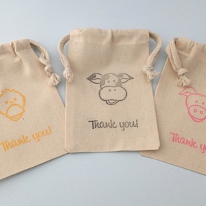 Barnyard Favor Bags: Muslin Bags With Barnyard Animals Design, Barnyard Party Supplies