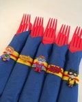 Superhero Party Flatware: Red Cutlery with Charm Napkin Ring