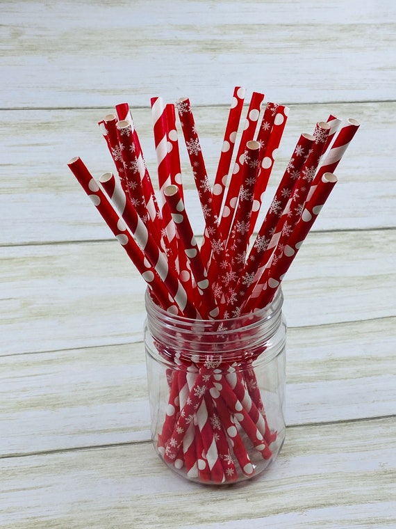 Christmas Paper Straws: Red Snowflake Straws, Red Holiday Party Straws,  Christmas Party, Snowflake Paper Straws 