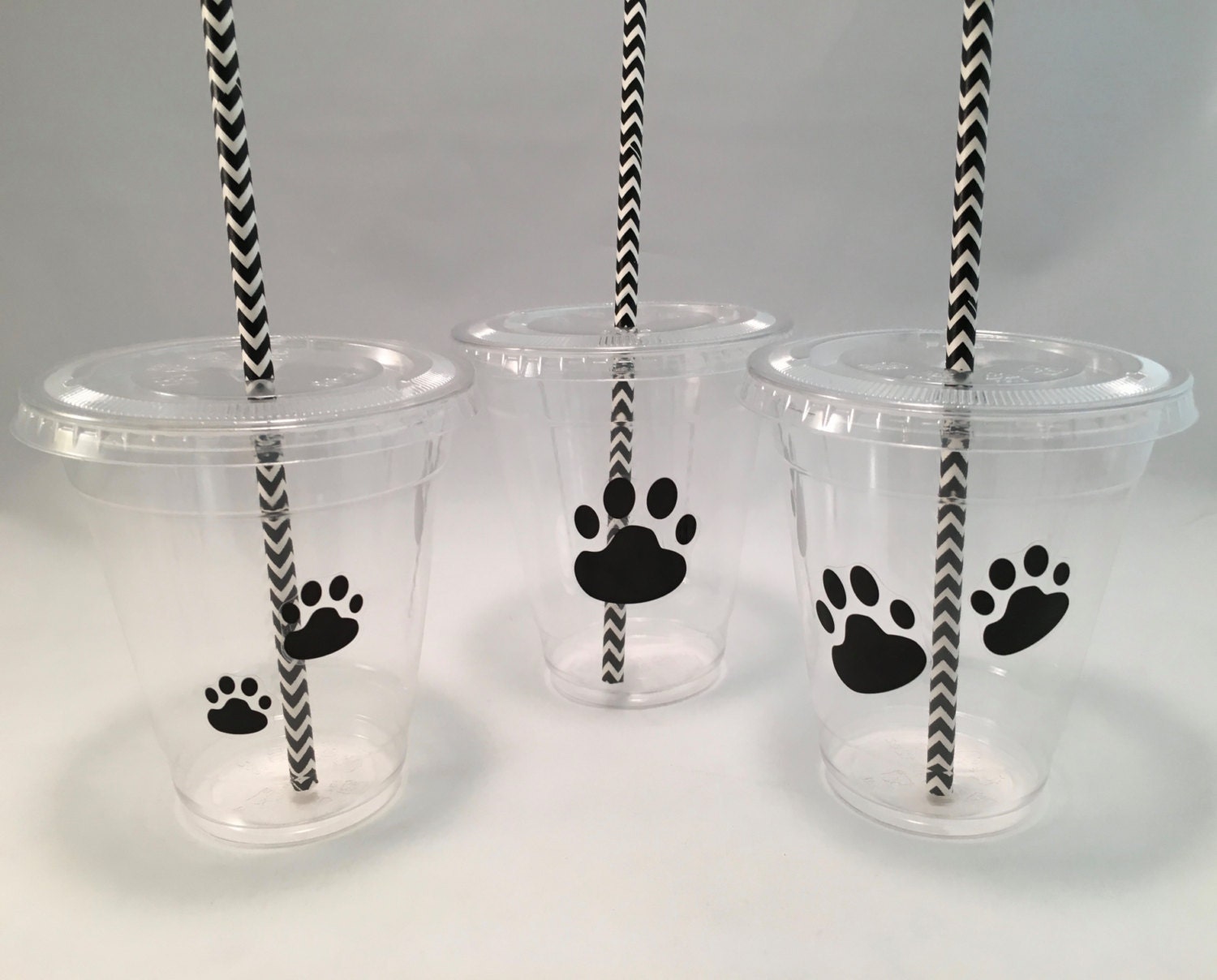 Paw Print Party Cups with Lids and Straws, Plastic Dog Party Drink Cu…