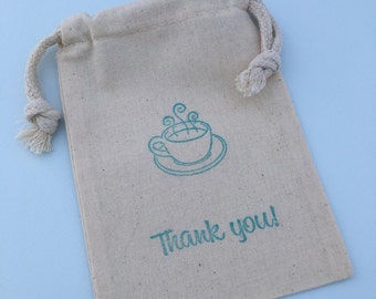 Tea Party Favor Bag: Teacup Drawstring Muslin Bags, Tea Party Gift Bag, Tea Party Treat Ba, Coffee Cup Favor Bag