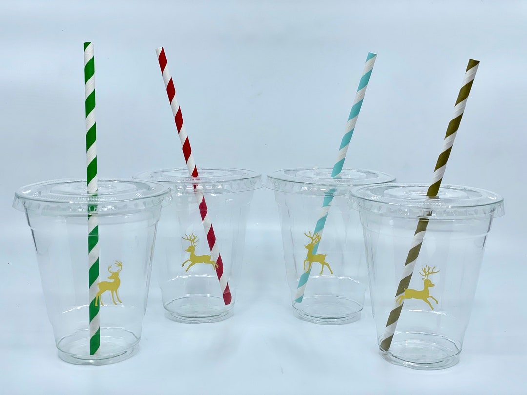 Christmas Ornament Plastic Cup with Straw, 12oz