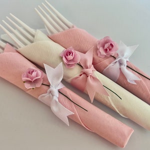 Blush Pink Party Utensils, Pink Rose Tableware, English Rose Tea Party Flatware, Tea Party Silverware, Pink Babyshower, Pink Bridal Shower