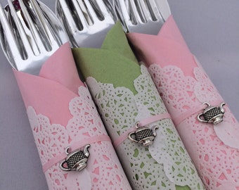 Tea Party Silverware - Vintage Tea Party Cutlery, Mad Hatter Tea Party Flatware, Baby Shower Silverware Flatware