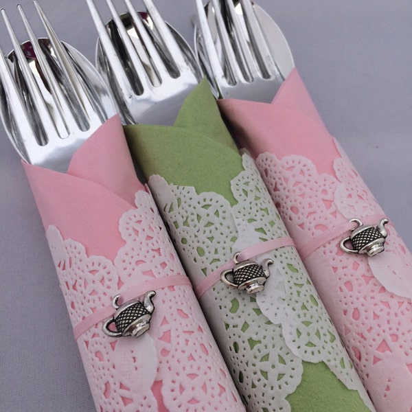 Tea Party Silverware - Vintage Tea Party Cutlery, Mad Hatter Tea Party Flatware, Baby Shower Silverware Flatware