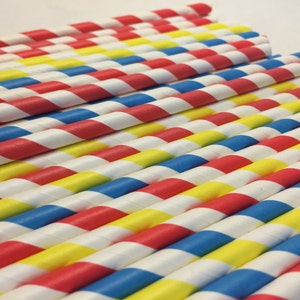 Karneval Party Strohhalme: Gestreifte Papierstrohhalme, 25er Pack